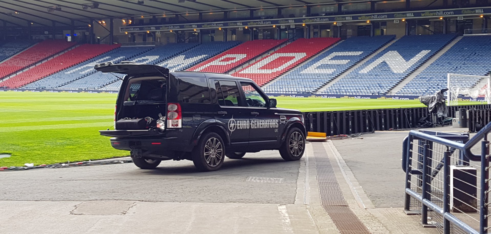 Euro Generators support vehicle pitch-side at Hampden Park