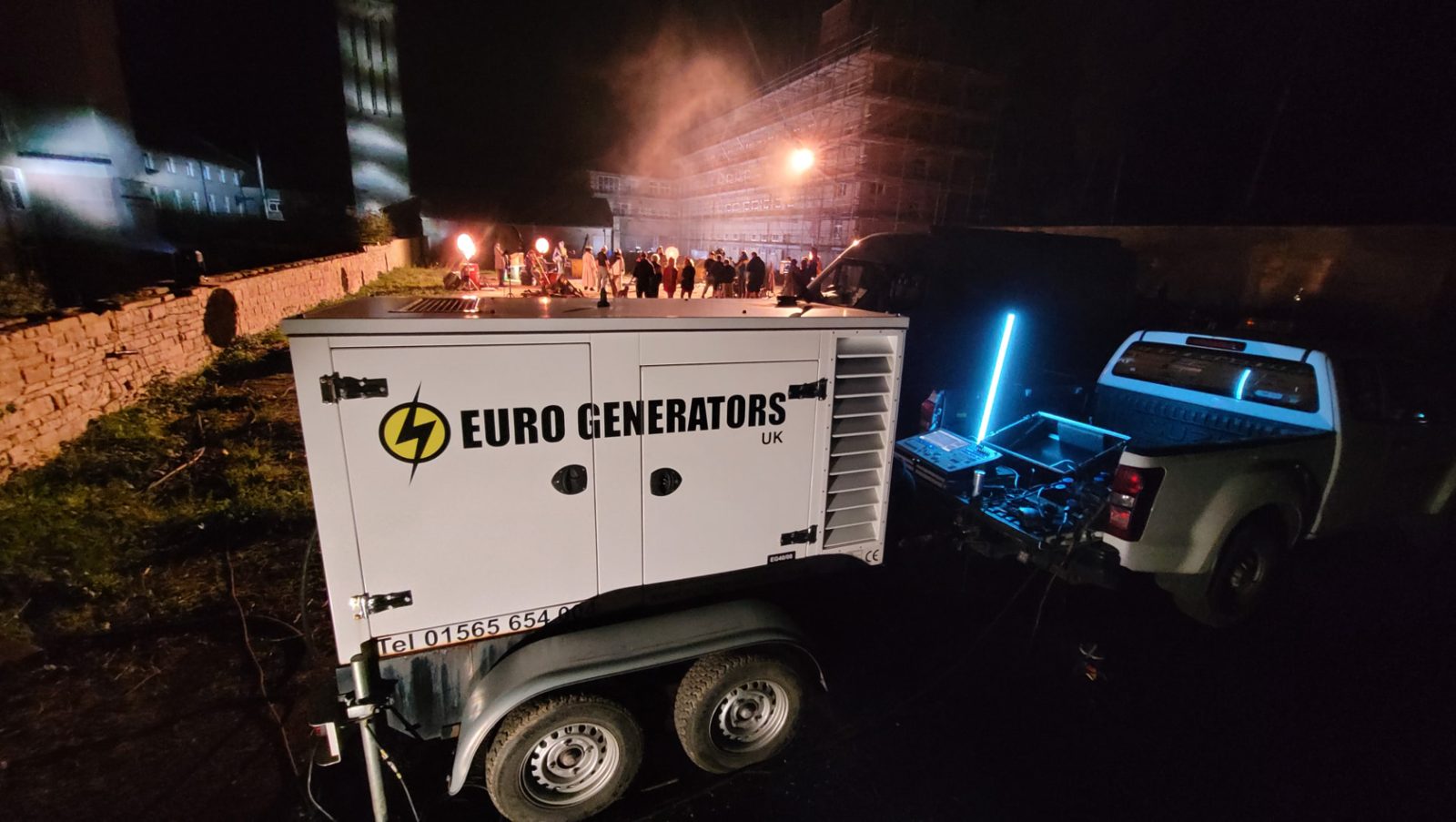 Trailer-mounted set on a night production location