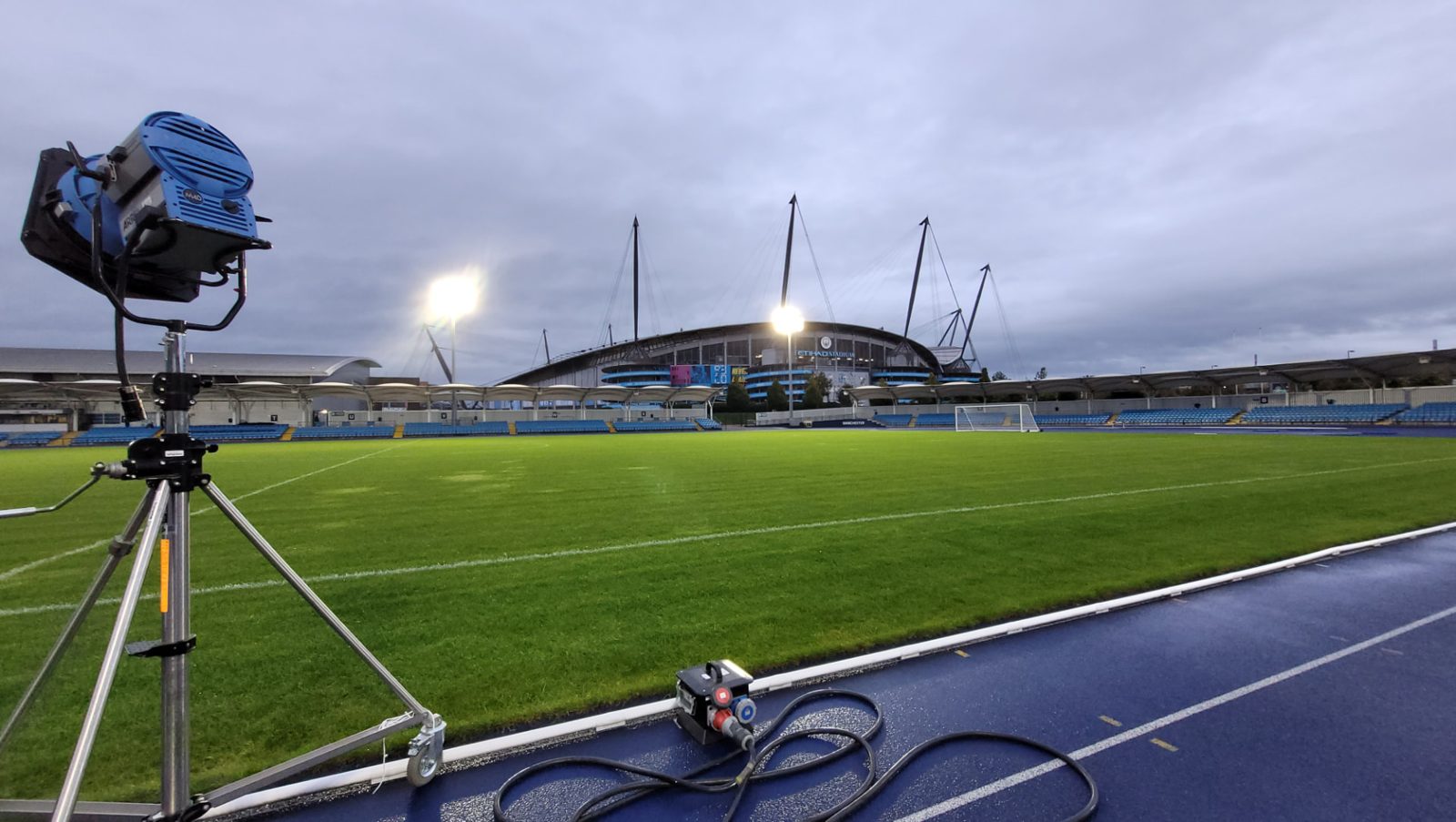 Lighting on the pitch at the Etihad Stadium
