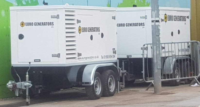 Trailer-mounted Euro Generators sets on an event site