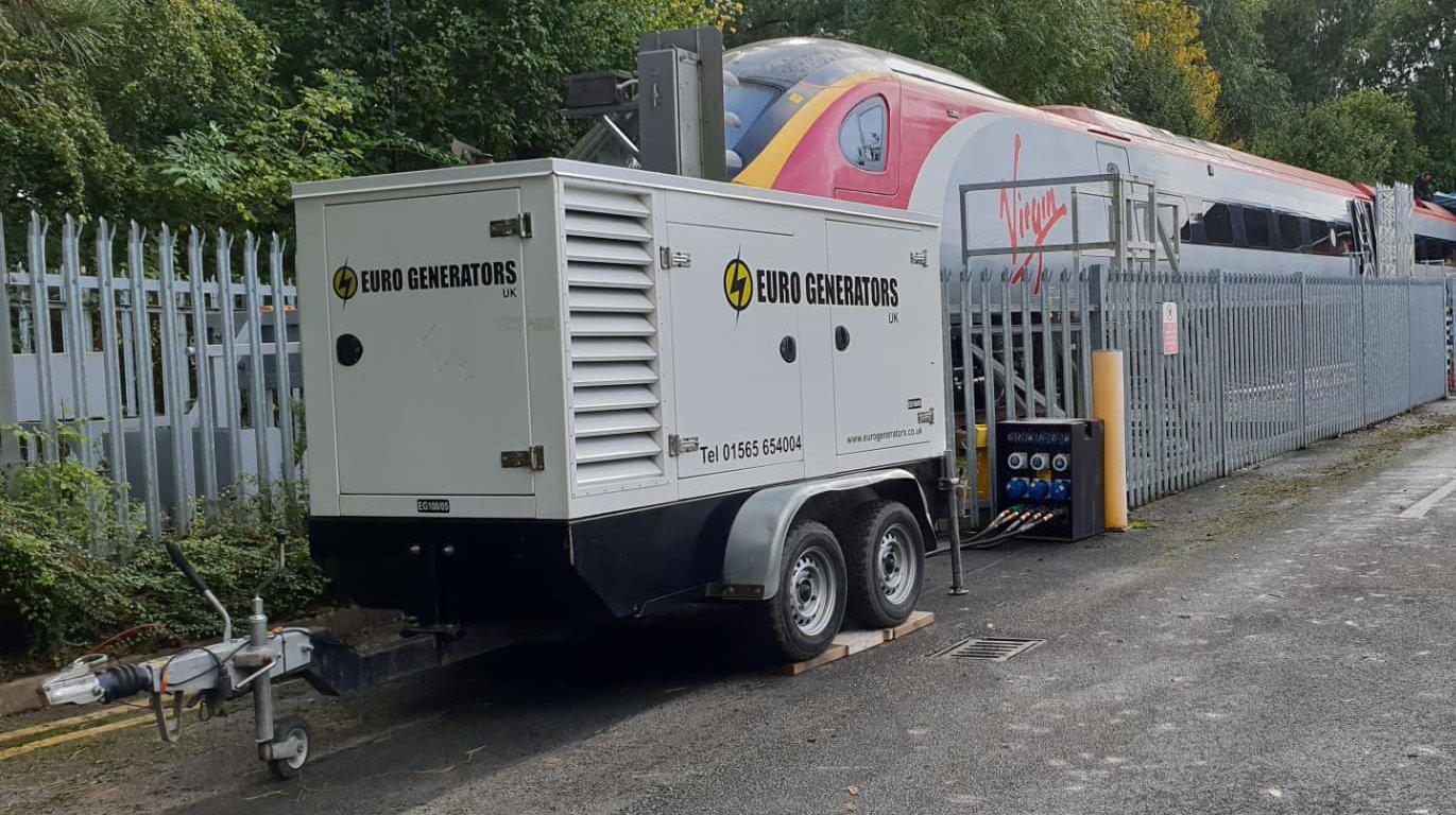 Trailer-mounted Euro Generators set powering a rail film location