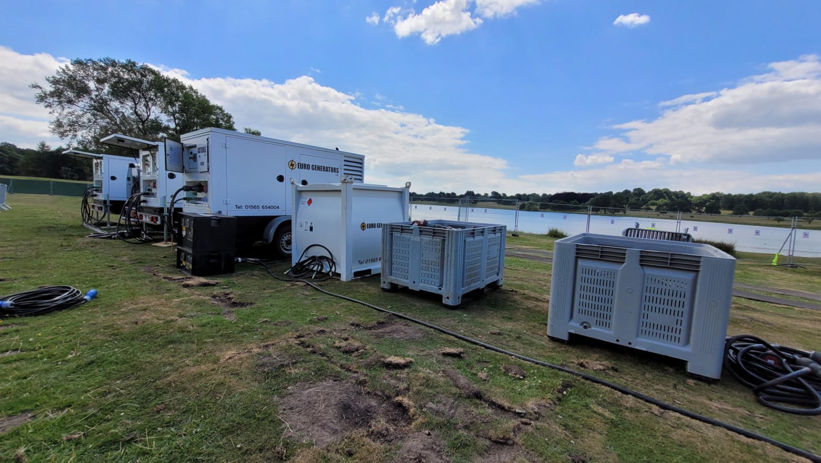 Row of Euro Generators sets powering a lakeside event