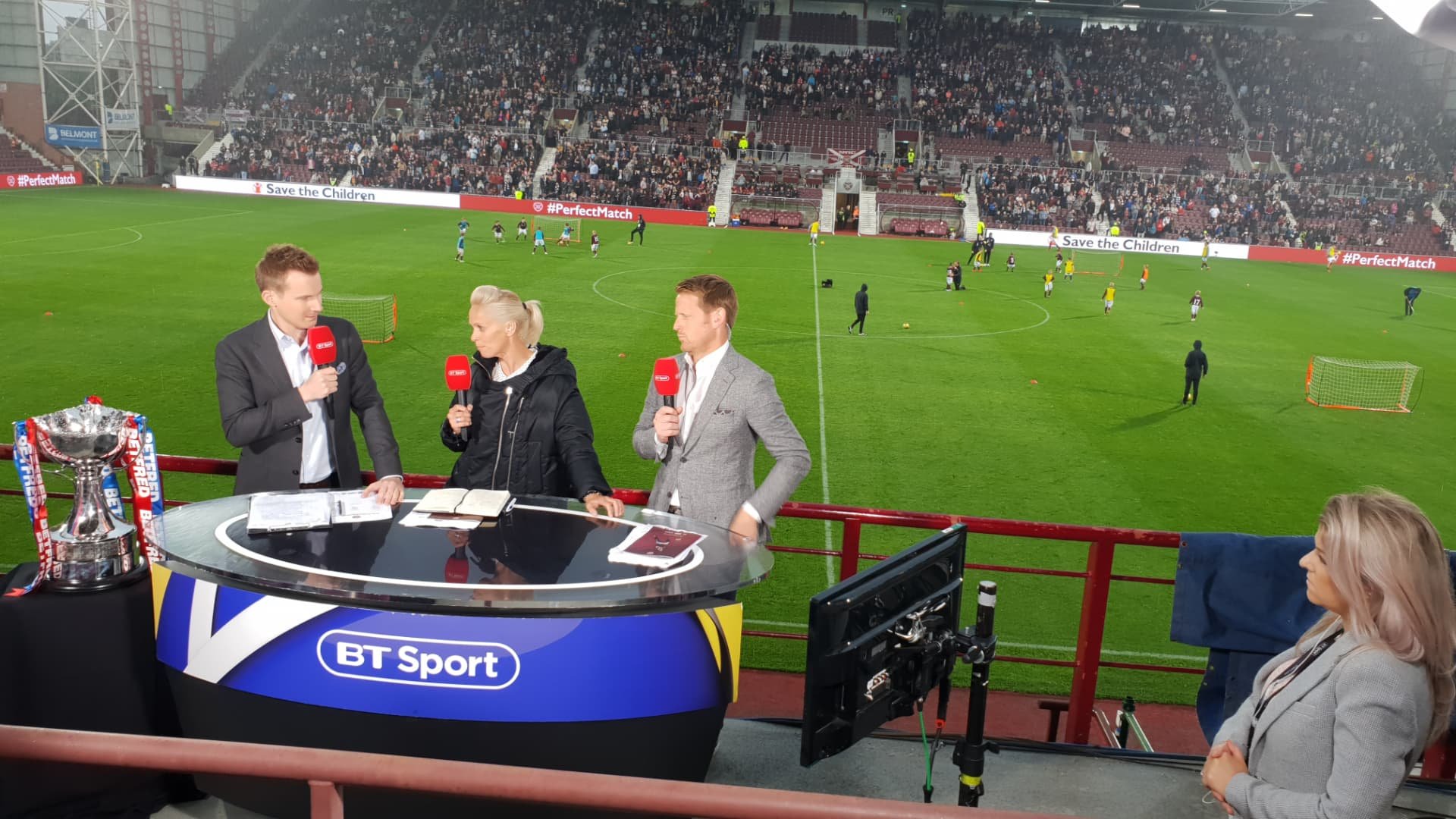 Live football broadcast pitch-side